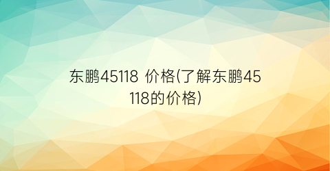 东鹏45118 价格(了解东鹏45118的价格)